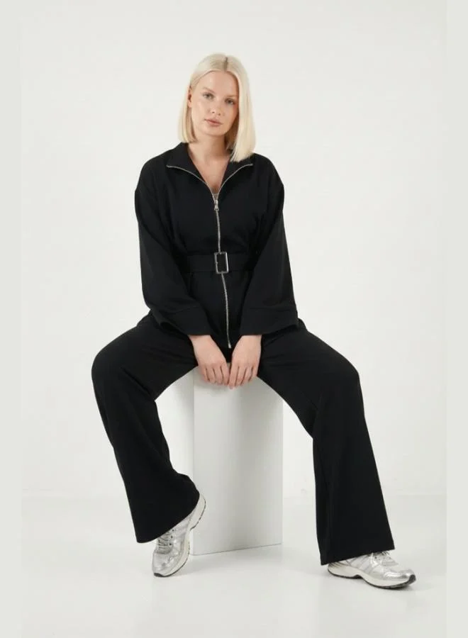 ليلا طقم نسائي ليلا بقصة عادية مع حزام وسحاب، أرجل واسعة، طقم